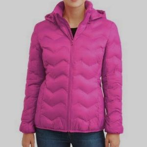 Hot pink puffer jacket